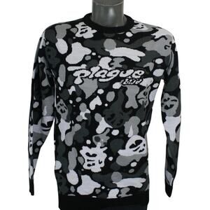 Plague Blvd Camp Skulls Acryllic Knit Crewneck Sweater L lil darkie bladee